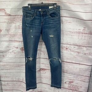 Rag & Bone DRE Jeans Womens Size 26 Skinny Distressed Ripped Raw Hem Medium Wash